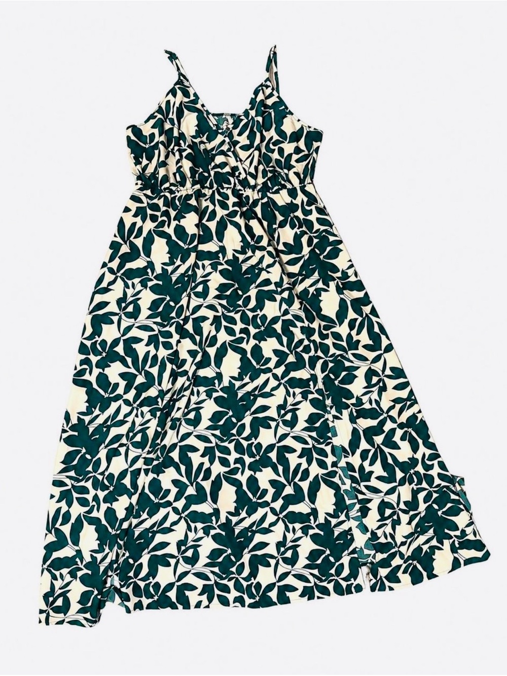 Emerald Green Botanical Print Silky Maxi Dress